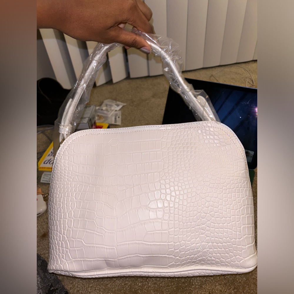 just fab white snake skin purse